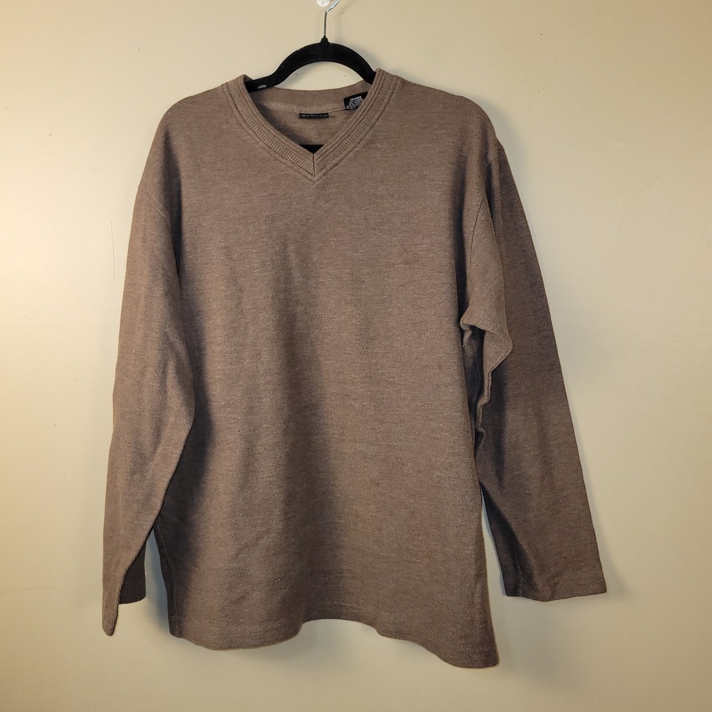 George‎ Mens Sweater Brown Vneck Tight Knit Long Sleeve Pullover Size L